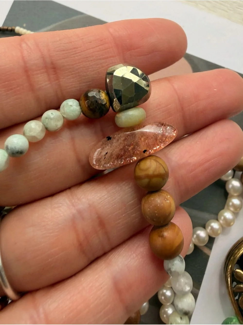 Handmade Multi-Strand Pearl and stone Bead Stretch Bracelet lot